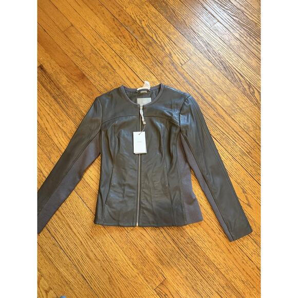 Soia & Kyo Jacket Womens Small Gray Truffle Reeta-SF1 Lamb Leather Stretch Knit - Picture 1 of 14